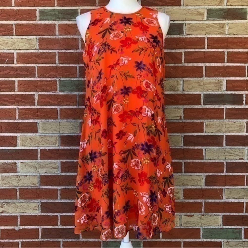 Calvin Klein Babydoll Floral Orange Multicolor Sleeveless Mini Dress 👗